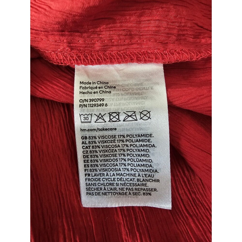 H&M Women's Red Crinkled Midi Dress Sleeves Size Small - Picture 4 of 5
